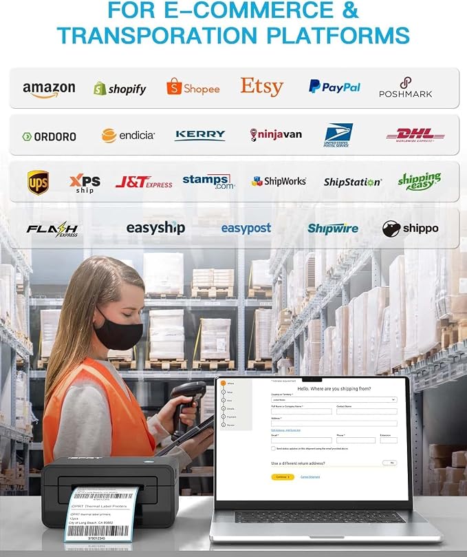 iDPRT Shipping Label Printer 4x6 Bluetooth Thermal Label Printer for Small Business and Shipping Package, Support Android, iPhone, Windows, macOS, Widely Used for Amazon, Shopify, Ebay (Renewed)
