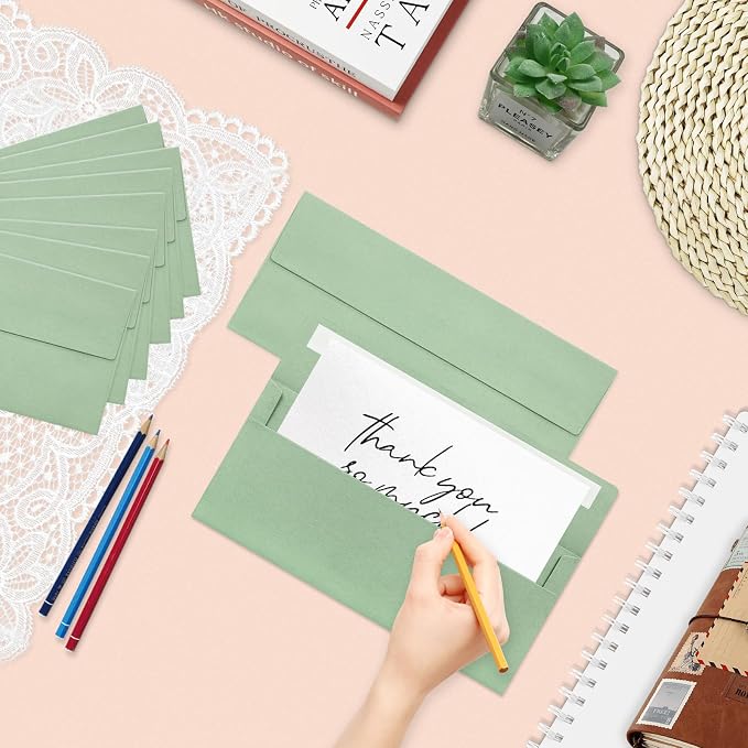 200 Pack #10 Business Envelopes, Sage Green Standard Envelopes Self Seal, Letter Size Mailing Envelopes for Checks Letters Invoices Statements Birthday Graduation Wedding, 4 1/8 x 9 1/2 Inch