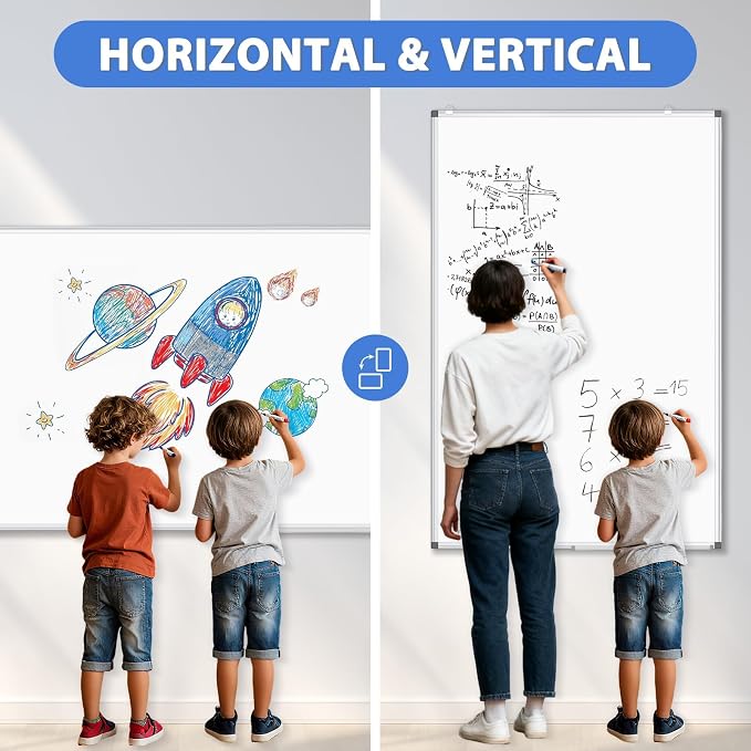 Large White Board 48x36 Double-Sided Dry Erase Magnetic for Wall | 11-Layer, Aluminum Frame, Smooth Write & Clean, Wall Mount & Hanging, Full Accessories for Home, Office, School