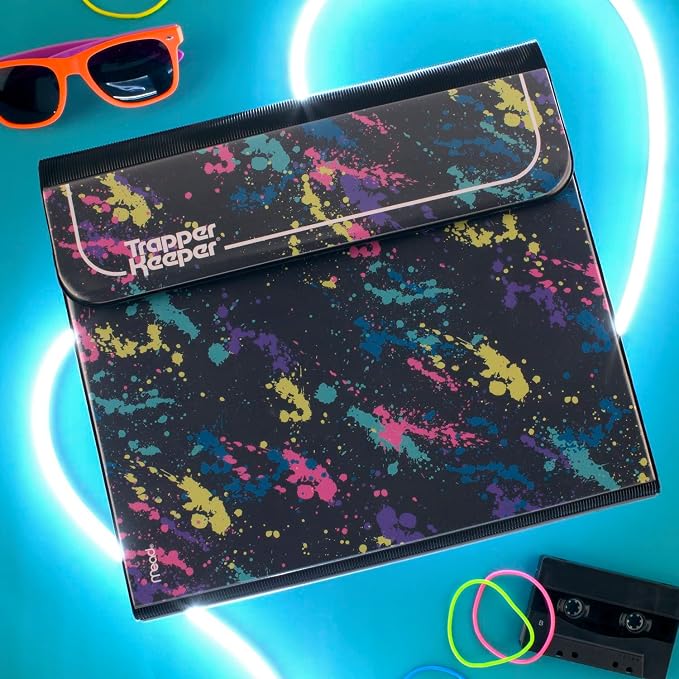 Mead Trapper Keeper Binder, Retro Design, 1 Inch Binder with Folders and Pockets, Holds 8-1/2" x 11" Paper, Paint Splatter (260038FO-ECM) (Pack of 6)