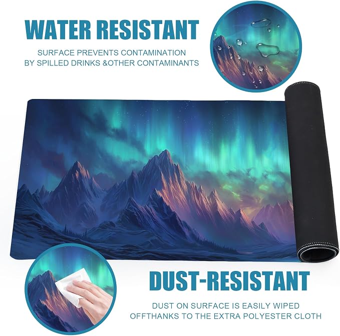 Aurora Borealis Gaming Mouse Pad, XL Large Mousepad Extended Big with Non-Slip Rubber Base Stitched Edges, Desk Mat, Laptop Computer Keyboard Mat, Office&Home, 31.5x11.8in