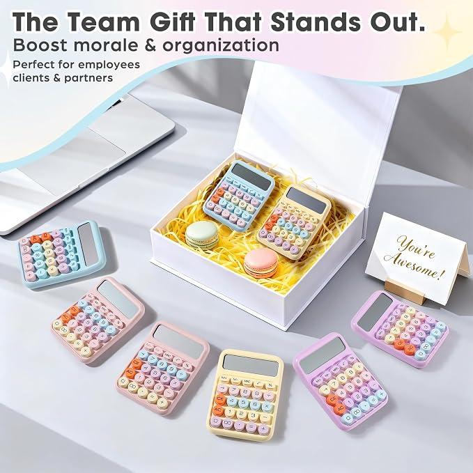 8-Pack Mechanical Keypad Calculator with Big Buttons for Students, Teachers | 12-Digit Large LCD Display, Cute Pastel Color Calculators, 15° Tilt Design, Auto Off