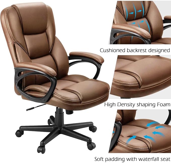 Furmax Office Executive Chair High Back Adjustable Managerial Home Desk Chair, Swivel Computer PU Leather Chair with Lumbar Support (2, Light Brown)