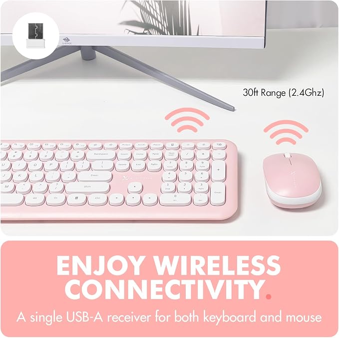 X9 Pink Keyboard and Mouse Wireless | Cute Wireless Keyboard and Mouse Combo - Transform Your Space with a Colorful Keyboard and Mouse Set for PC Laptop and Chrome (Pink/White)