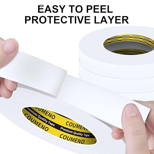 Heavy Duty Double Sided Tape,White Foam Tape,3 Pack 1 in X 16.4 ft | High Tack Strong Adhesive Foam Mounting Tape, Weatherproof Sealing Foam Tape, Easy Peel & Stick for Home Office School
