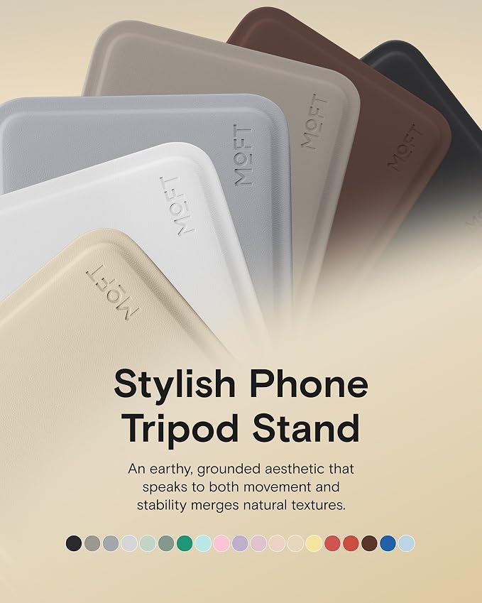 MOFT Phone Stand, Magnetic Phone Tripod Stand Stain-Resistant MOVAS Leather & Angle Adjustment & Strong Magnets Tripod for iPhone 17/16/15/14/13/12 (Included Metal Ring)-Jet Black
