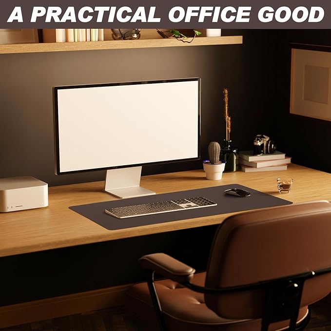 Tegeme Leather Desk Mat Large Desk Pad 31.5 x 15.7 Inch Non Slip Table Protector with Stitched Edges and Rubber Base Dark Brown Stylish Workspace Accessory Laptop Mat Smooth Writing for Home Office