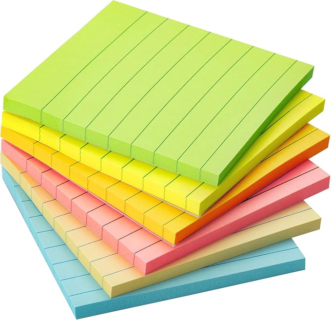 Mr. Pen- Lined Sticky Notes 3x3, 6 Pads, 45 Sheet/Pads, Pastel Colors, Sticky Notes with Lines, Stocky Notes for Bible Journaling