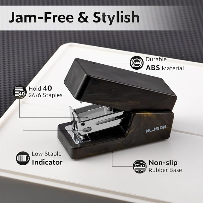 NUSIGN Mini Stapler with 830 Staples, Small Cute Desk Staplers, 25 Sheet Capacity, Fluid Black