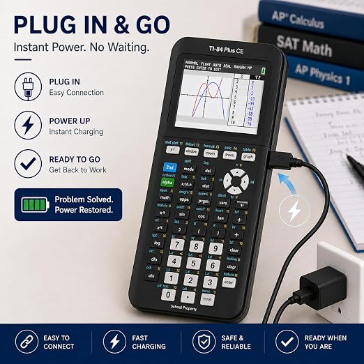 TI-84 Plus CE Charger Cable, USB-A to Mini USB Charge & Sync | Reliable USB-A to Mini USB Charge & Sync cable for TI-84 Plus CE calculators.