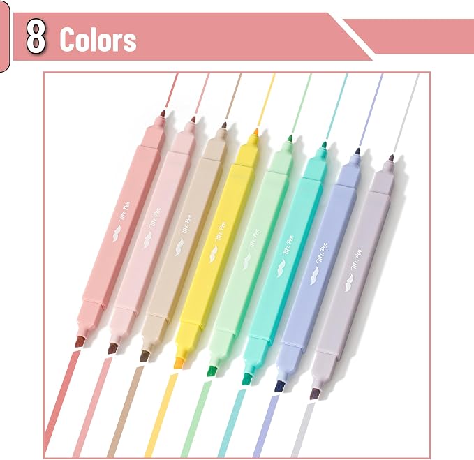 Mr. Pen- Dual Tip Aesthetic Highlighters, 8 pcs, Chisel & Fine Tip | Cute Highlighters Assorted Colors for Journaling, Highlighting, Underlining, Fast Dry, Back to School Supplies