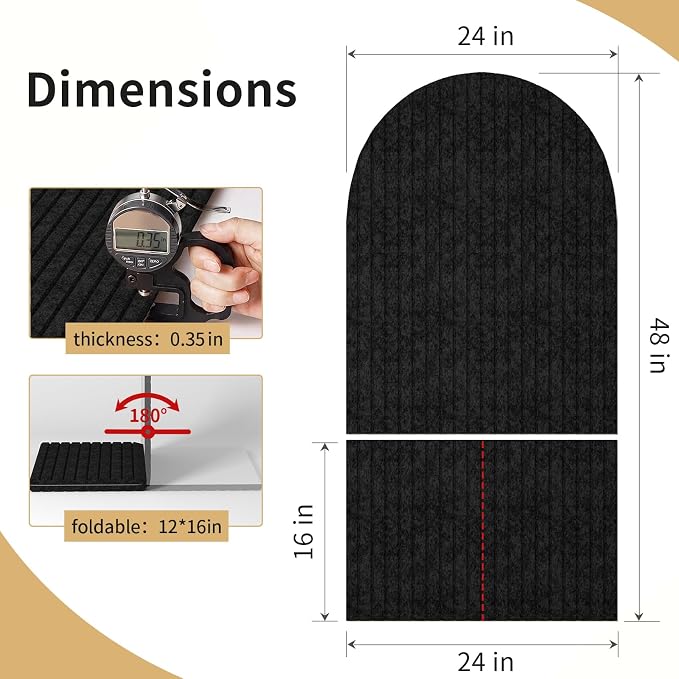 Large Arched Felt Bulletin Board, 48"x24", Black | Cork Board Alternative, 3 Foldable Adhesive Tiles, 50 Push Pins, Office Wall Decor, Pin Boards for Pictures & Photos Display