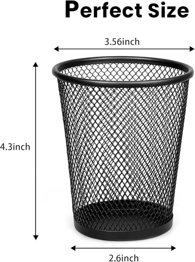 QYH Mesh Pencil Holder Metal Pen Cup Black for Desk 6 Packs, Office Caddy Storage