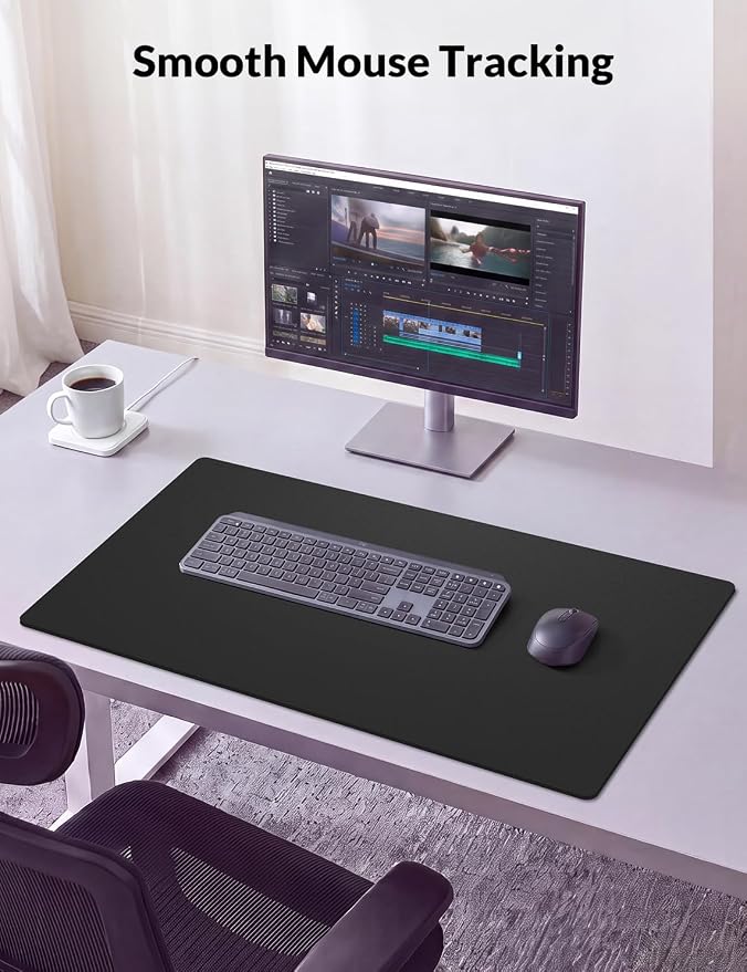 Leather Desk Mat 24" x 17", Non-Slip Waterproof PU Leather Desk Pad Protector, Large Mouse Pad & Writing Mat for Office, Home, Laptop and Keyboard, Black