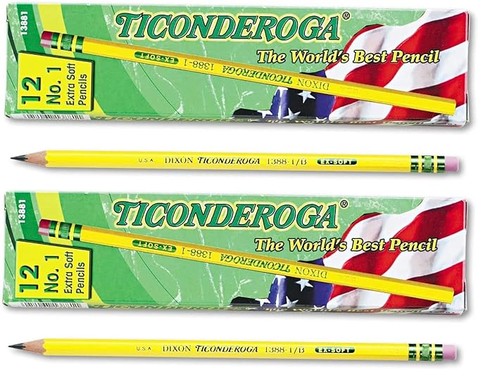 Ticonderoga Yellow Pencil, No.1 Extra Soft Lead, Dozen DIX13881 (2-Pack)