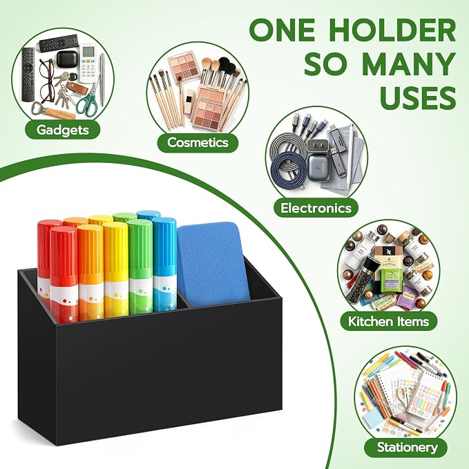 MR.MATE Magnetic Pen Holder,Black Magnetic Marker Cup for Fridge Whiteboard | Dry Erase Marker Pencil Holder with Acrylic Cup and Strong Magnet, Non-slip Design For Refrigerator Locker Office & Classroom