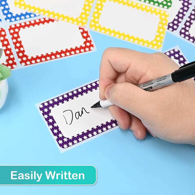 L LIKED 200 Colors Star Name Tag Stickers 3.5"x2.25" for School Office Home | Self-Adhesive, Easy to Write, No Residue, Wide Applications for Parties, Camps, Parent Visitations and More