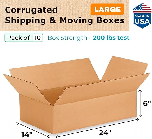 Large Shipping & Moving Boxes 24x14x6 inches (10-Pack) - Extra Strength 200 lb vs Regular - Corrugated Cardboard Moving Boxes - Large Box for Packaging by IDL Packaging | Extra Strength 200 lb vs Regular - Corrugated Cardboard Moving Boxes - Large Box ...