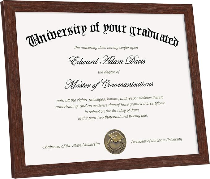 upsimples Certificate Frame with Clear Plexiglass, 8.5 by 11 Picture Diploma Document Degree Frames for Wall and Tabletop, Mahogany,1 Pack