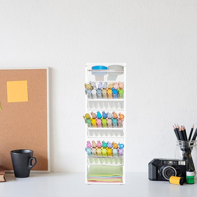 MotiMind Acrylic Pen Organizer Storage for 50 Markers Vertical Marker Organizer Acrylic Pen Display Holder for Office Desk Desktop Stationery Pencil Storage, Clear, 3.4 x 4 x 10.2 Inch