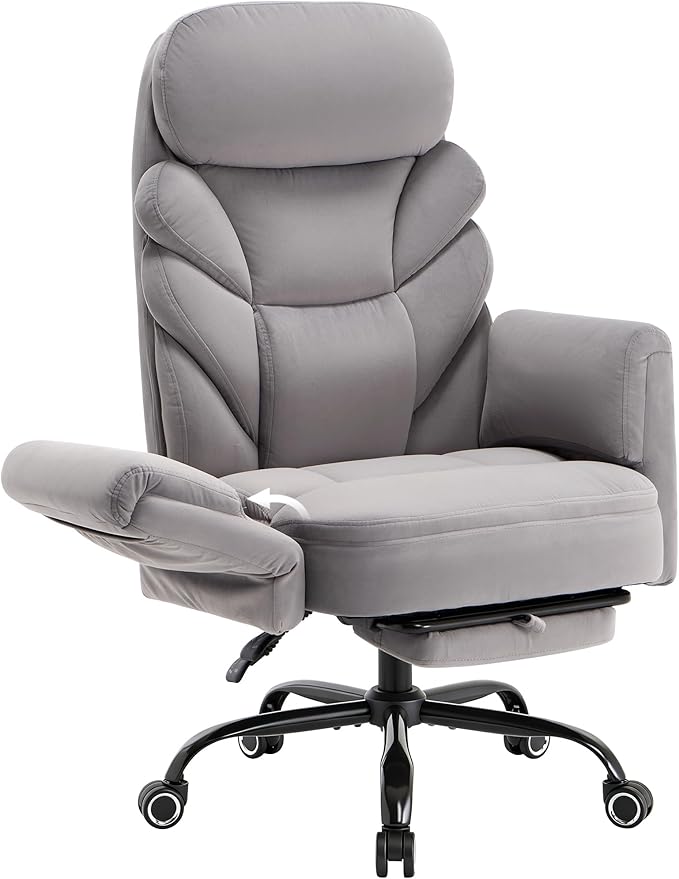 Big and Tall Office Chair, Reclining High Back Criss Cross Desk Chair | Footrest, Foldable Arms, Soft Wide Pet Seat, Thick Padded, Cross Legged Home Office Large Ergonomic Computer Chair