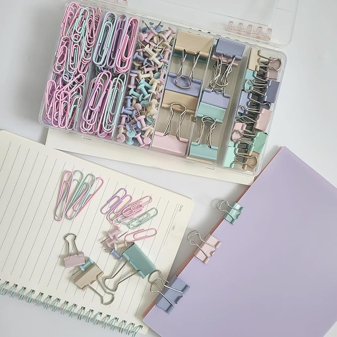 282 Pcs Colored Office Clips Set Binder Clips and Paper Clips Push Pin Colored Assorted Sizes Small Medium Large for Home School Office Supplies