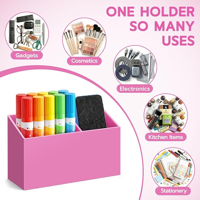 MR.MATE Magnetic Pen Holder,Pink Magnetic Marker Cup for Fridge Whiteboard | Dry Erase Marker Pencil Holder with Acrylic Cup and Strong Magnet, Non-slip Design For Refrigerator Locker Office & Classroom