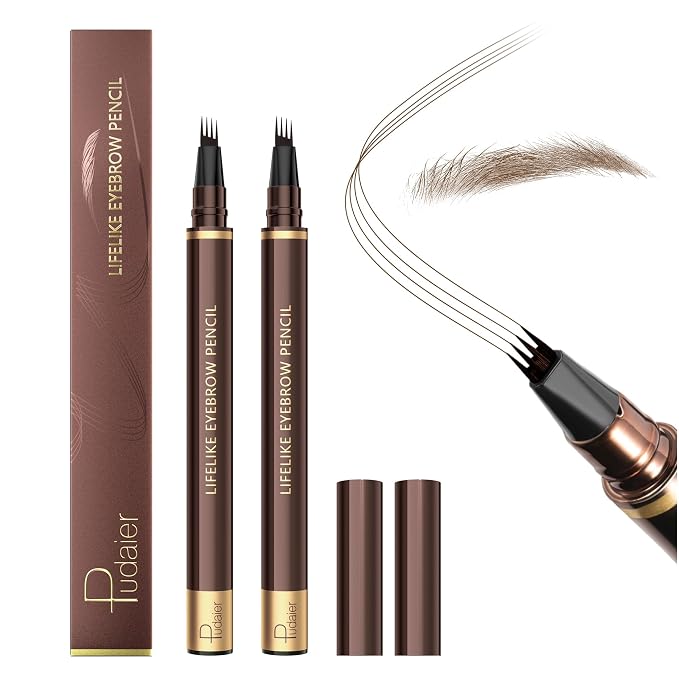 Eyebrow Pencil, 2Pcs Waterproof Microblading Eyebrow Pens, 4 Tip Precise Eye Brow Makeup Pen for Women to Effortlessly Create Hair Like Natural Brows, Non Dry Out and Last All Day (Dark Blonde)