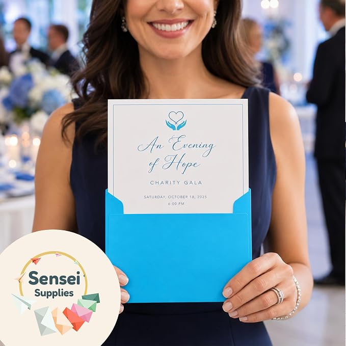 110 5x7 Deep Sky Blue Invitation Envelopes - for 5x7 Cards - A7 - (5 ¼ x 7 ¼ inches) - Perfect for Weddings, Graduation, Baby Shower - 120 GSM - Peel, Press & Self Seal - Square Flap
