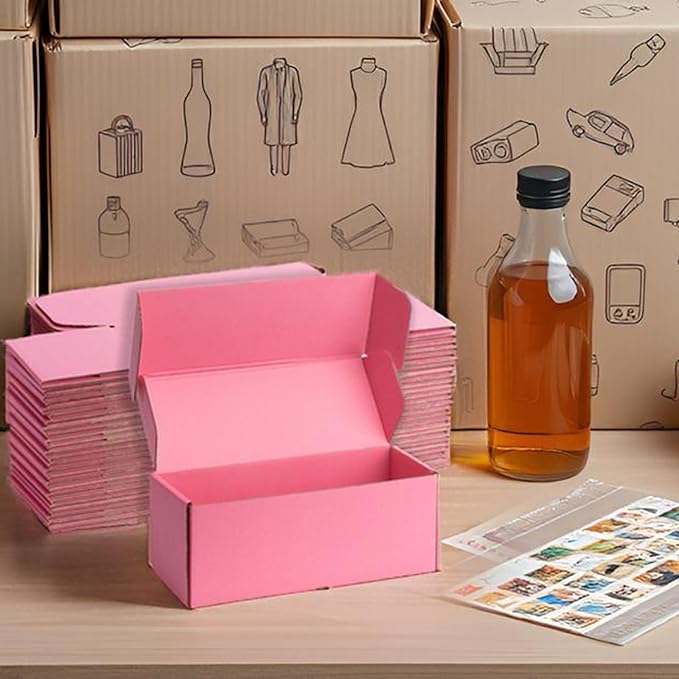 Small Shipping Boxes 10x4x4 Inches – Pink Corrugated Cardboard Boxes (20-Pack) for Mailing, Packing, Small Business & Gift Packaging - Recyclable & Sturdy