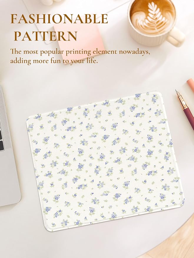 Elegant Blue Bouquet of Flowers Mouse Pad, Waterproof Aesthetics Floral Mouse Pads Design, Non-Slip Rubber Base Computer Simple Funny Mousepad,Small Mouse Mat Desk Accessories Office Supplies