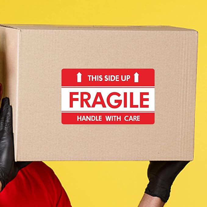 Hybsk This Side Up Fragile Stickers 3x5 inch Handle with Care Shipping and Packing Warning Adhesive Label 100 Per Roll (3x5 inch)