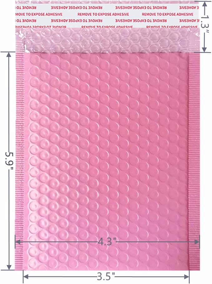 Small Bubble Mailers 3.5X5.9 Inch 12 Pack Poly Padded Envelopes Thicken Business Mailing Packages Opaque Self Seal Boutique Shipping Bags Mailer (Pink)