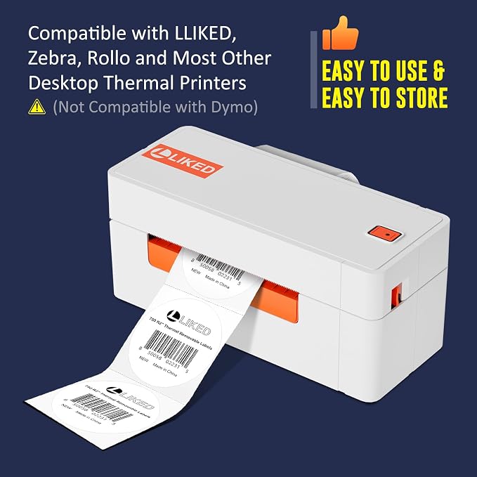 L LIKED 2" Round Direct Thermal Labels 7500 Permanent Adhesive Labels | 10 Rolls, 750 Labels/Roll, BPA Free, Block Old Information, Perforated, Compatible with Most Desktop Printers