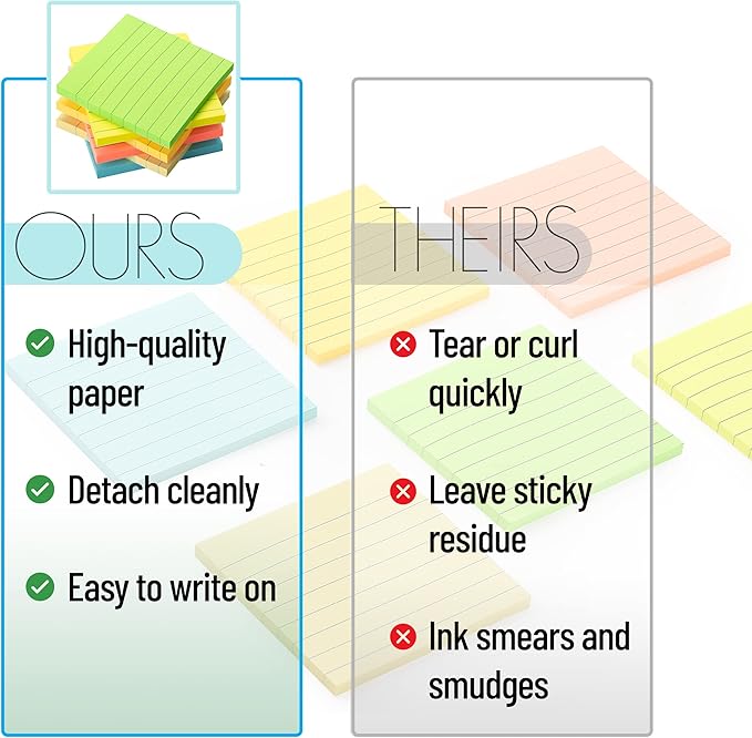 Mr. Pen- Lined Sticky Notes 3x3, 6 Pads, 45 Sheet/Pads, Pastel Colors, Sticky Notes with Lines, Stocky Notes for Bible Journaling