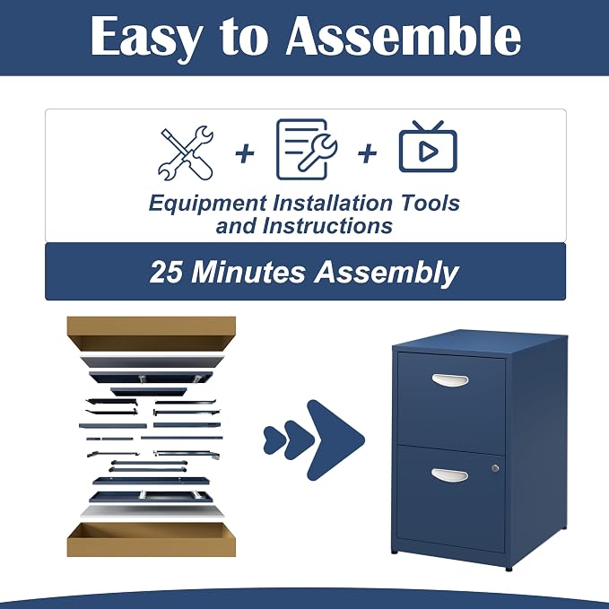 SteeLoong 2 Drawer File Cabinet,Metal Office File Cabinet with Lock,Blue | Filing Cabinets for Home Office,Vertical Modern File Cabinet Office Two Drawers for Hanging Letter,Assembly Required