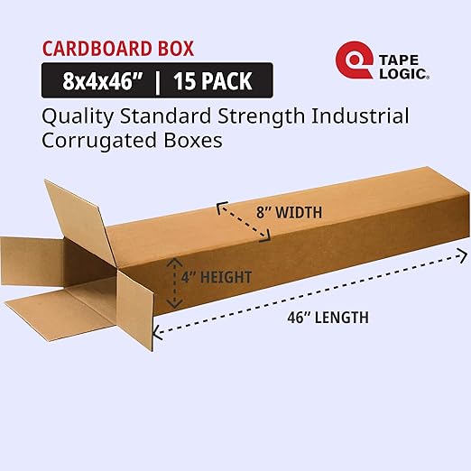 BOX USA Shipping Boxes Large 8"L x 4"W x 46"H 15-Pack, Cardboard Box for Shipping, Moving, Mailing, Packing, Packaging and Storage