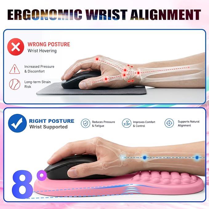Ergonomic Keyboard Wrist Rest and Mouse Pad Wrist Support Set, Pink | Ergonomic Memory Foam,Pain Relief Wrist Support,Non-Slip Base, Waterproof Smooth Surface,Office & Gaming Desk Accessories