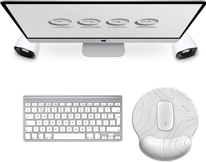 Mouse Pad with Wrist Rest, Comfortable Computer Mousepad with Gel Wrist Support Smooth Surface and Non-Slip PU Base for Pain Relief, Laptop, Office & Home (White Line)