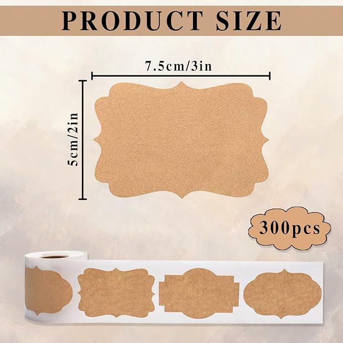 300 Pcs 2" x 3" Self-Adhesive Brown Labels,for Food Jars Storage Christmas Holiday Present Envelope Labels Gift Decoration