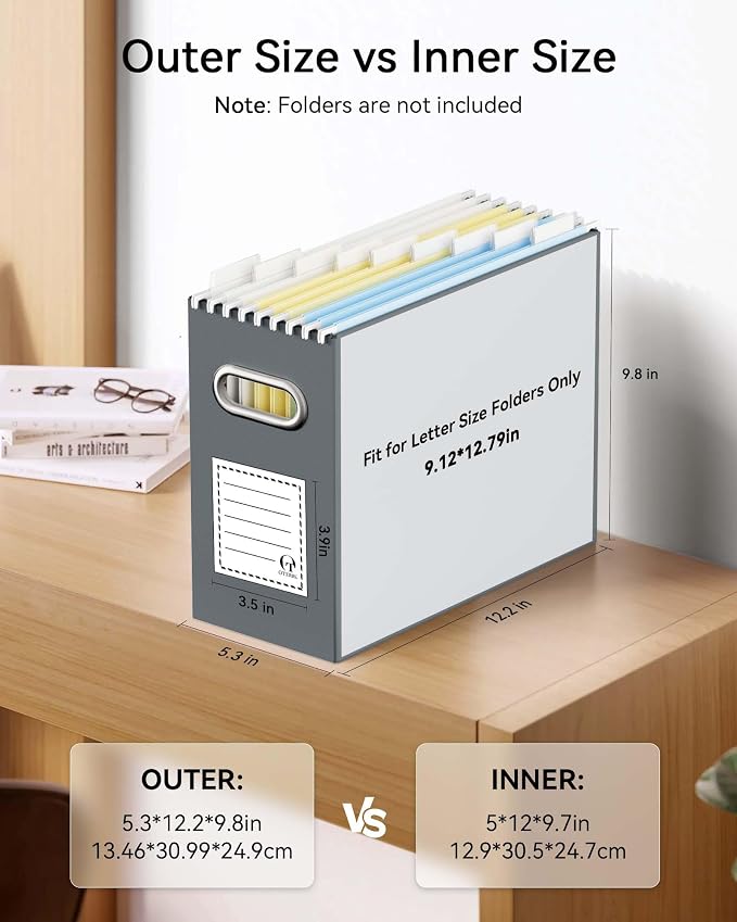 Portable Collapsible Cardboard File Box with Handle for Letter-Size | 6-Pack. Stainless Steel Handle. Label Stickers Included. Fits Letter Folders (Not Included). Home, Office, School, Dorm, Tax.