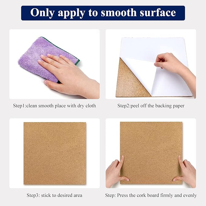 NACHLYNN Cork Board 12 Pack 12 x 12 Self-Adhesive Corkboards for Wall Square Bulletin Board with 100 Push Pins Frameless Cork Tiles for Walls Home Office