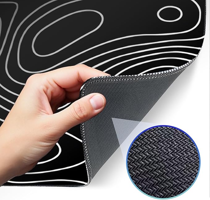 Gaming Mouse Pad, Non-Slip Rubber Base, Stitched Edge Mouse Pad for Office, Home, Black Terrain Line, Extra Large 31.5x11.8 Inch