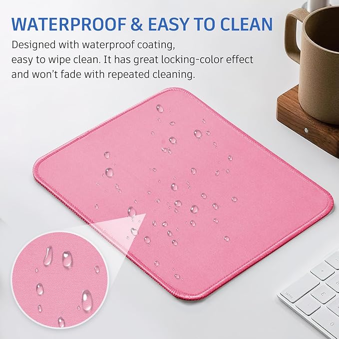 Mouse Pad, Nice and Cute, Splash-Proof Textured, Stitched Edge Non-Slip Waterproof Rubber, Deep Pink