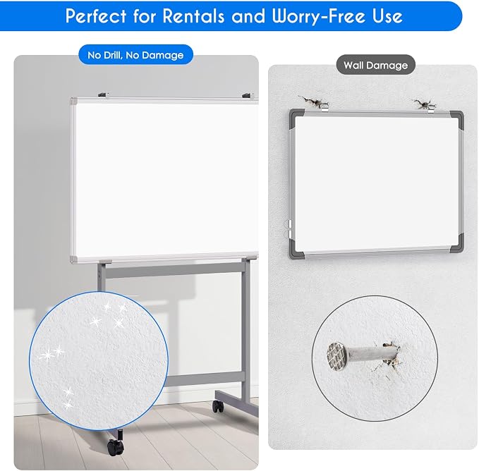 Maxtek Mobile Whiteboard Stand with Wheels, Stand Only, No Drill (Grey) | Height Adjustable Dry Erase Boards, No Drill Setup, Rolling Easel Frame for Home, Office, Homeschool,Classroom