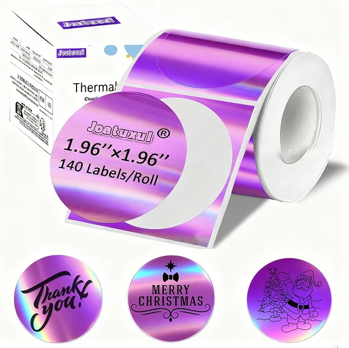 Thermal Labels, Compatible with T50M Pro/M110/M100/M220 Label Maker and Other 4x6 Thermal Printers for Shipping Barcode & Custom Stickers, Holographic Purple, 2×2 inch