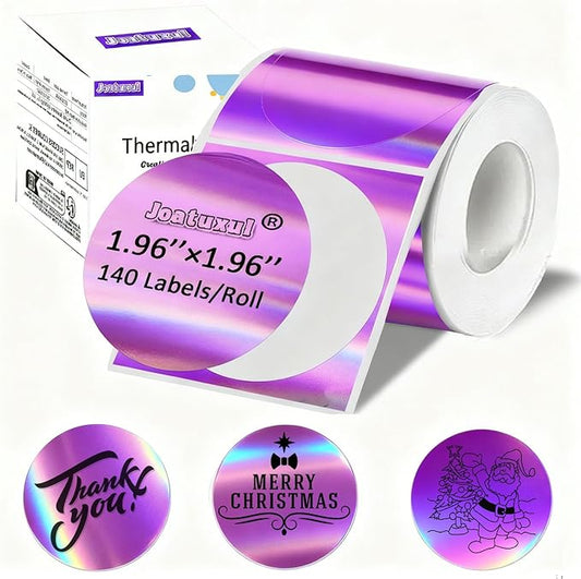 Thermal Labels, Compatible with T50M Pro/M110/M100/M220 Label Maker and Other 4x6 Thermal Printers for Shipping Barcode & Custom Stickers, Holographic Purple, 2×2 inch