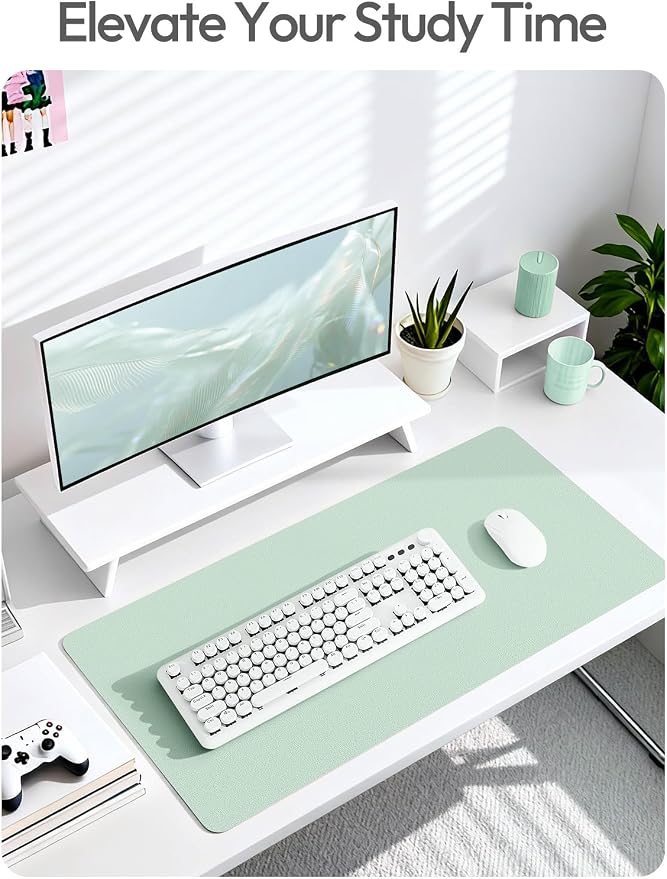 YSAGi Leather Desk Protector, Office Mat, Large Mouse Mat, Non-Slip PU Leather Blotter, Laptop Desk Mat, Waterproof Writing Pad for Office and Home(Pale Green, 63" x 17.2")