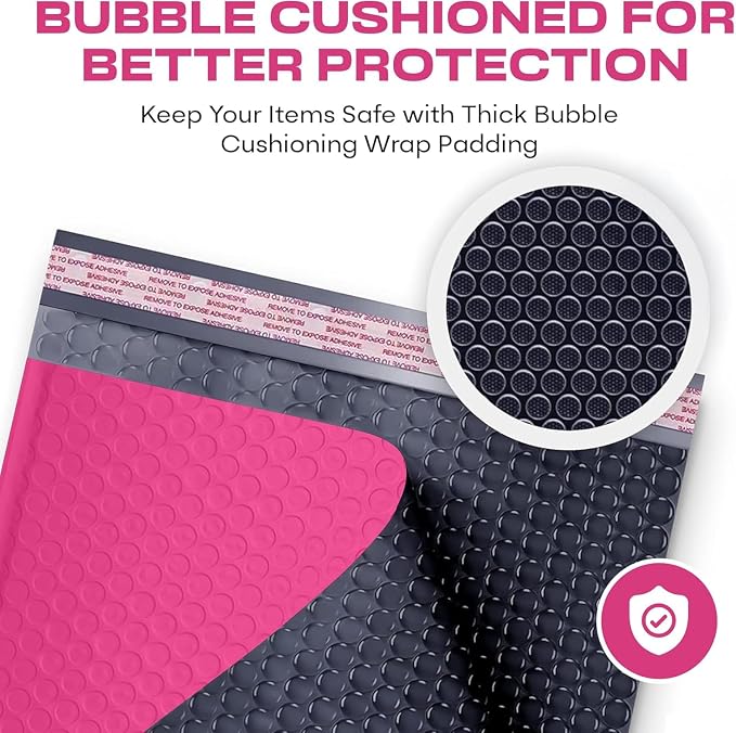 Hot Pink Bubble Mailers 12x15, Self Seal Poly Padded Envelopes, 100 Pack | Holds Clothing & Bulk Items, No Tape Needed, Cushioned Protection, Water-Resistant Poly, Bulk Pack for Small Business