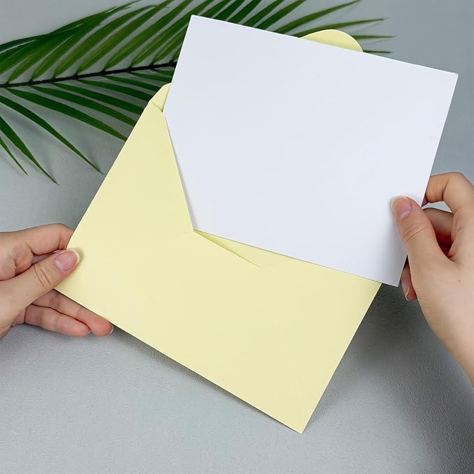 50 PCS Light Yellow Colorful A7 Envelopes with Stickers, 5x7 Envelopes for Greeting Cards, Great for Invitations, Wedding Invitation, Birthday, Baby Shower, Graduation